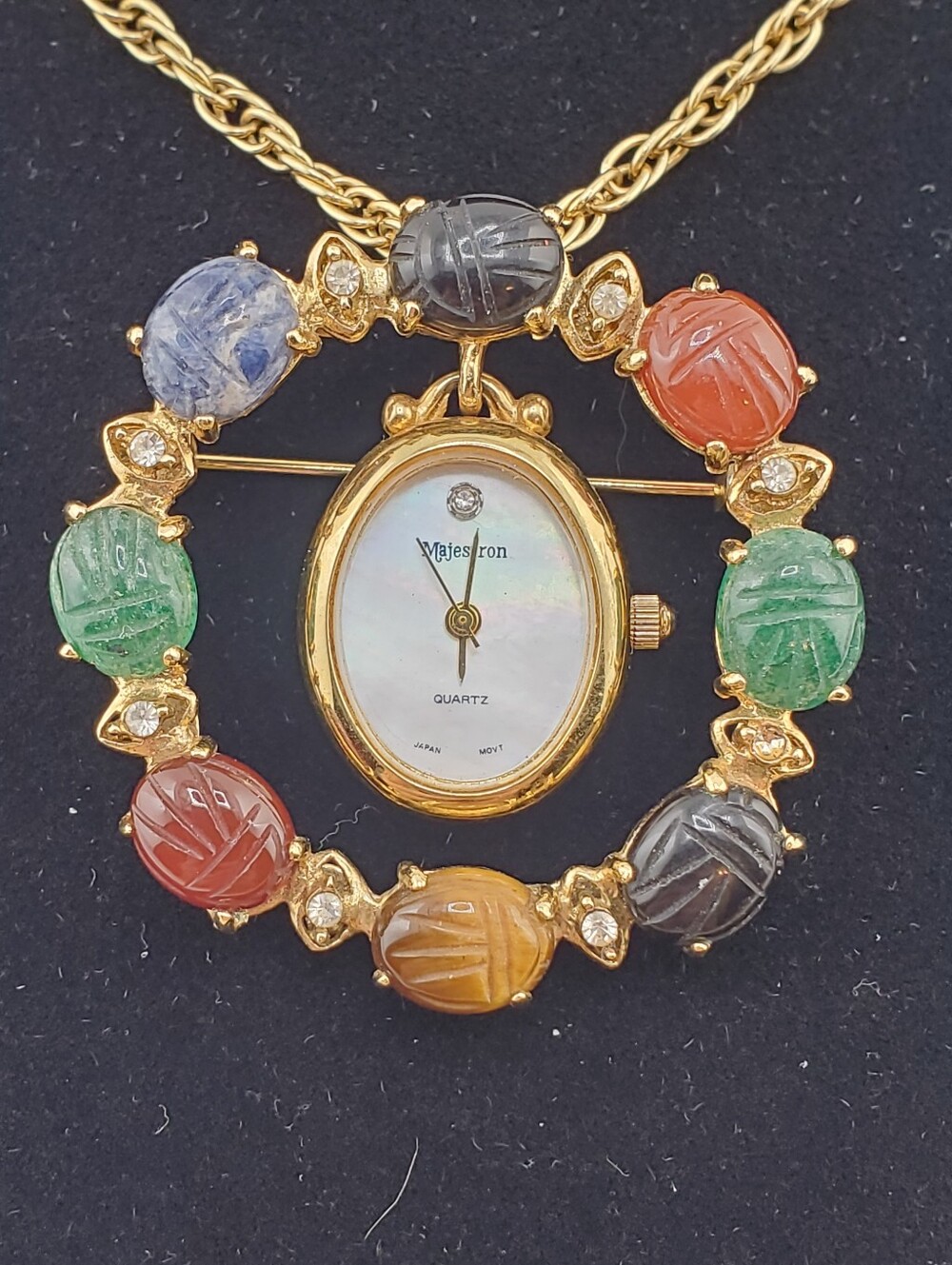 Majestron Scarab Necklace Watch Brooch